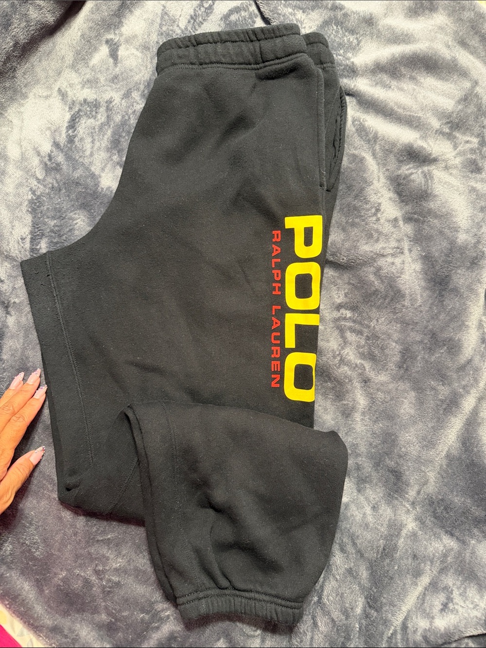 Polo by Ralph Lauren Black Sweatpants with Yellow & Red Logo